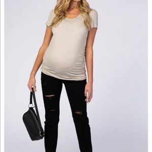PinkBlush Black Distressed Skinny Cuffed Maternity Jeans
